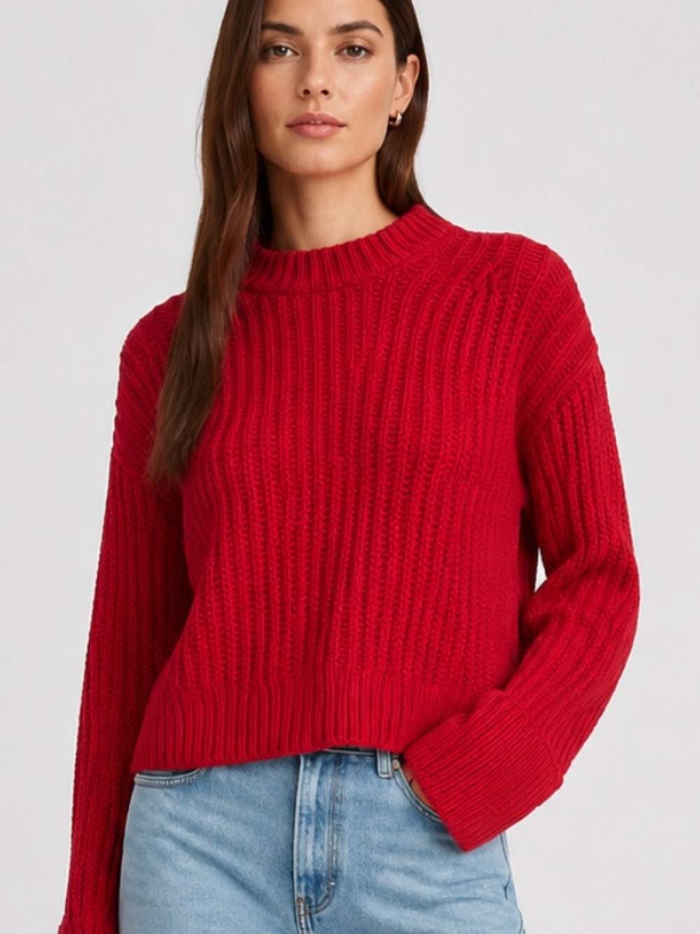 J. Crew Heritage Cotton Fisherman Crewneck Sweater in Red